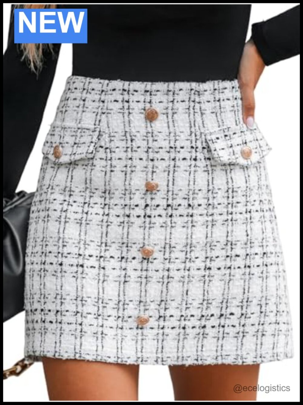 CUPSHE Women's High Waist Tweed Plaid Mini Skirt Button Front